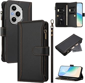 Cover Compatible with Honor 400 Pro 5G,Compatible with Honor 400 Pro 5G Zipper Dual Card Slot Wallet Phone Case Black