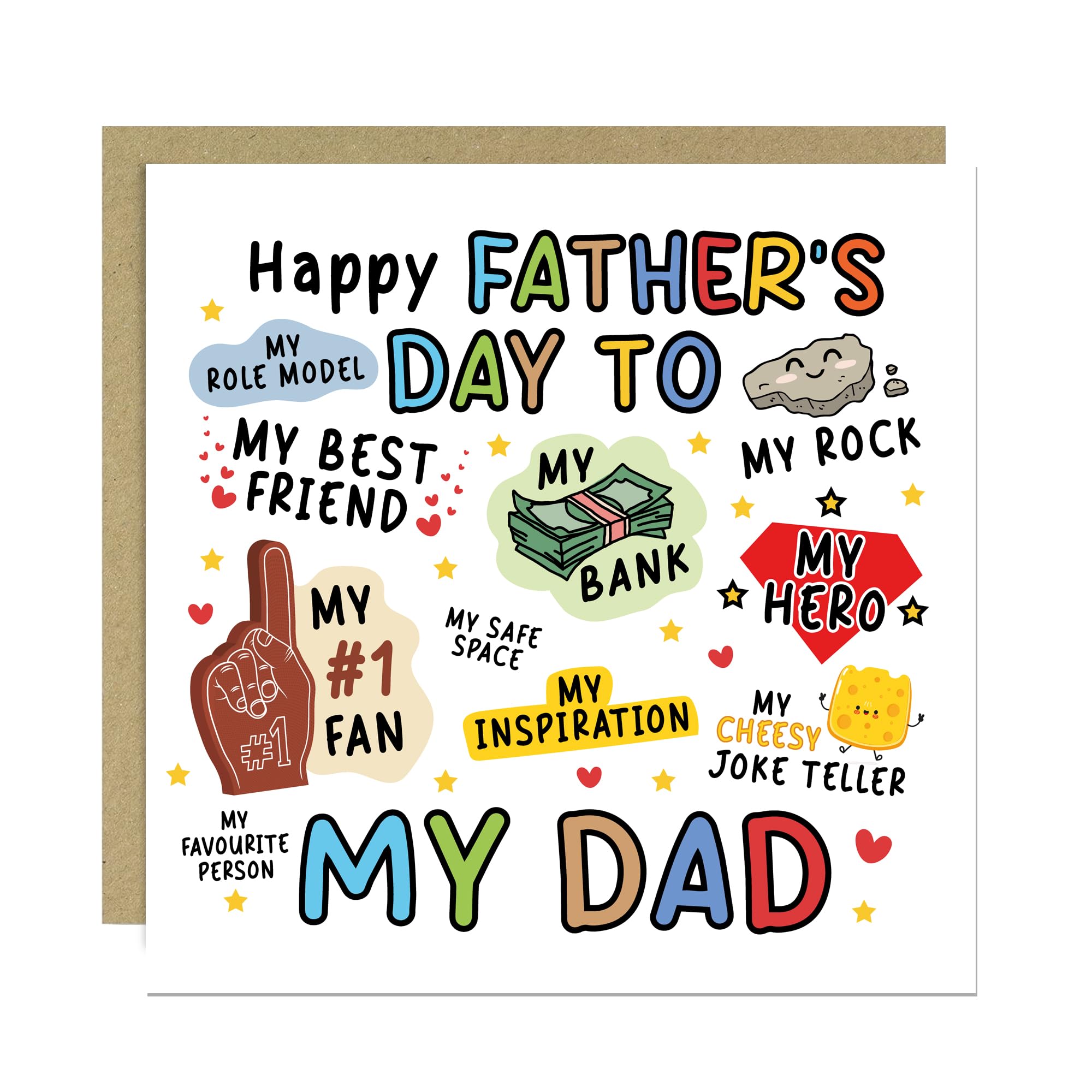 RED OCEAN Novelty Fathers Day Card For Dad My Rock My Hero Cute Fathers Day Card For Dad Daddy From Daughter Son With Kraft Envelope