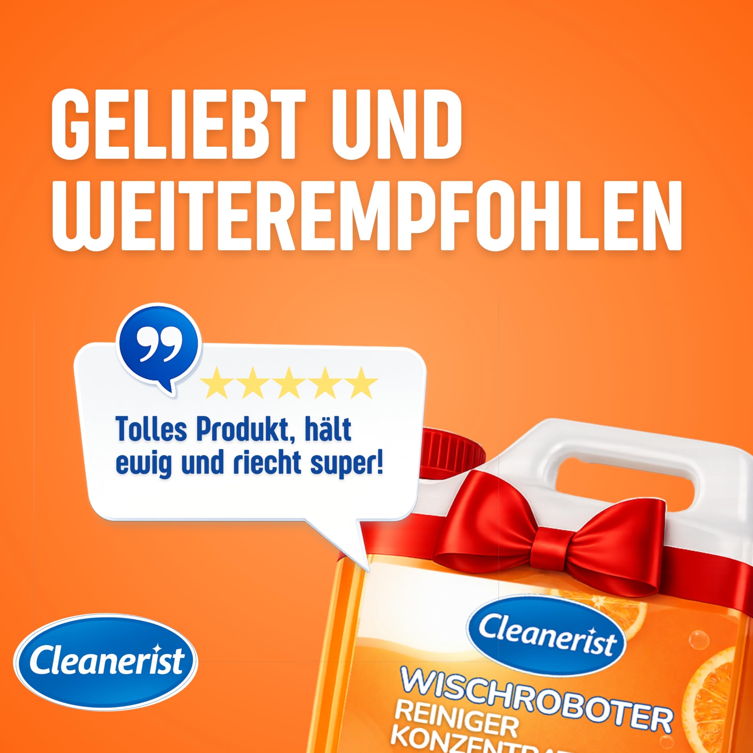 Cleanerist | 10L Wischroboter Reiniger Konzentrat mit Orangenduft [666 Füllungen] – 15ml auf 300ml Wasser – Universal Bodenreiniger für alle Modelle – Inkl. Ausgießer – Streifenfreie Sauberkeit