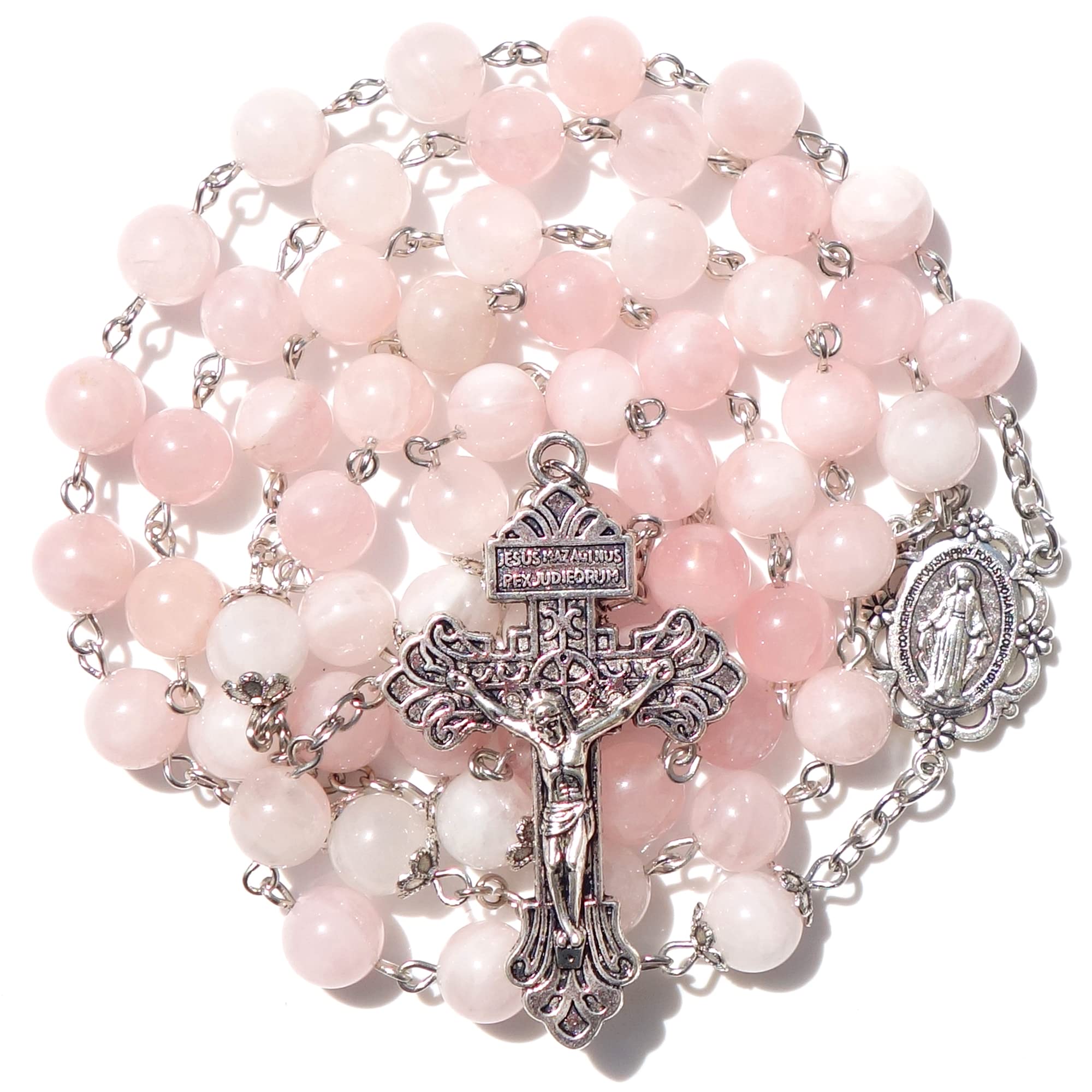 Chapelet en améthyste violette naturelle et sa croix catholique