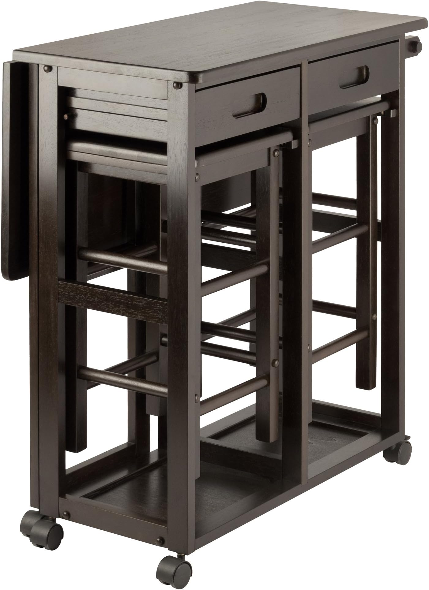 Winsome Suzanne Kitchen Table Set with Stools, 33" in Coffee, Convenient Sturdy Mobile Kitchen & Dining Room Table & Chairs with Storage for Small Spaces, Dorms, Apartments