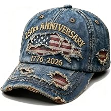 250 Anniversary USA Hat Adjustable Embroidered 250th Anniversary Patriotic Retro Denim Hat Baseball Caps