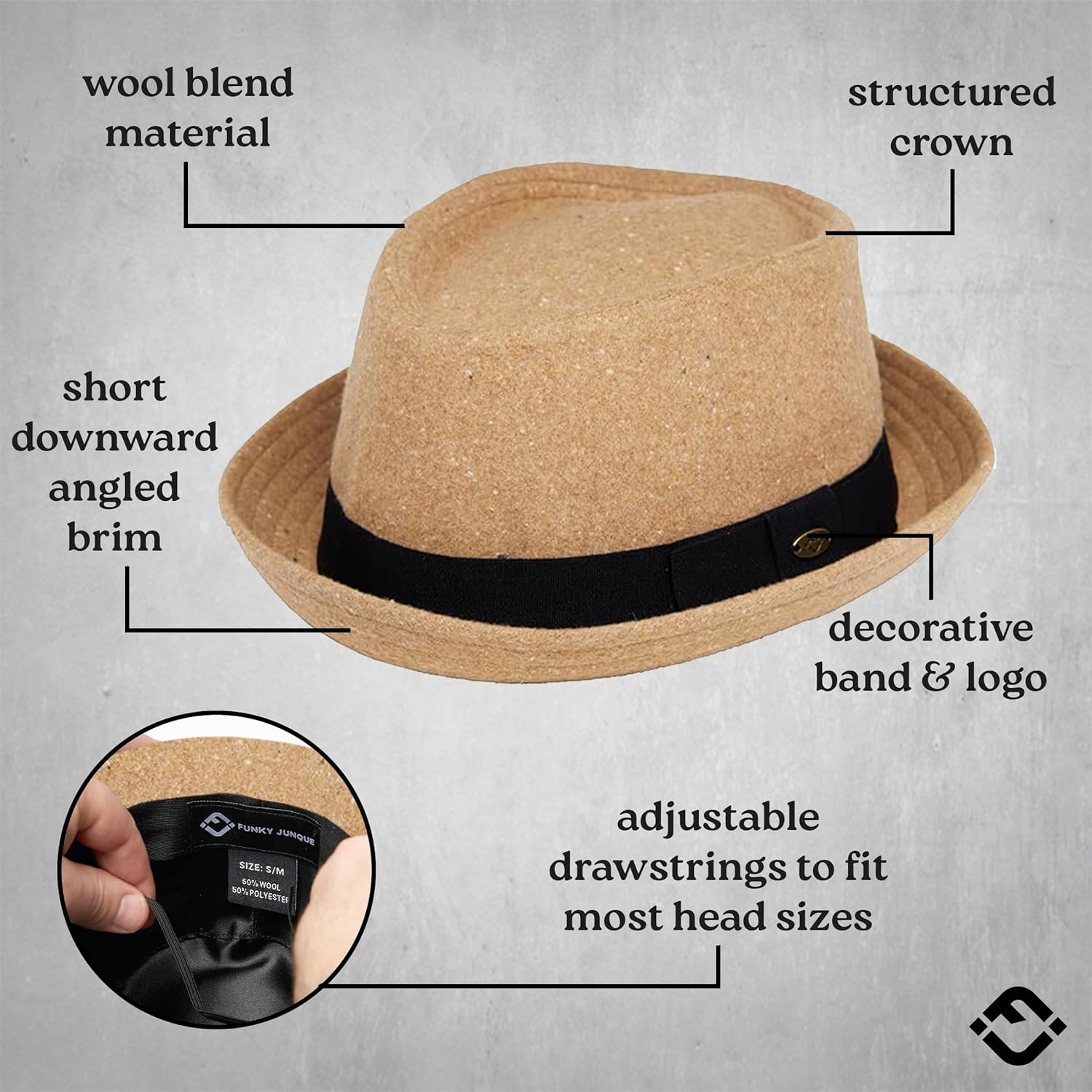 Funky Junque Porkpie Fedora Hats for Men – Classic Wool Blend Trilby Dress Hat, Short Brim Fedoras for Formal & Casual Wear - Image 3