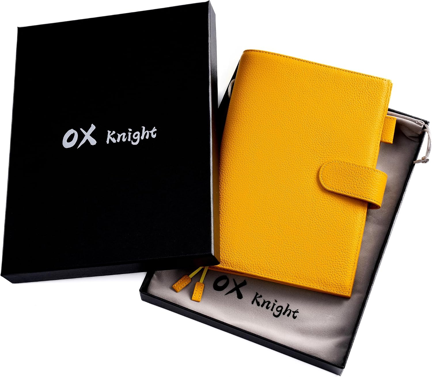 Genuine Leather Cover for A5 Notebooks, Fits Hobonichi Cousin, Midori MD Planners, Leuchtturm1917 and Stalogy with Pen Loop, Card Slots, Side Pockets, Back Pocket and Bookmarks (Yellow)