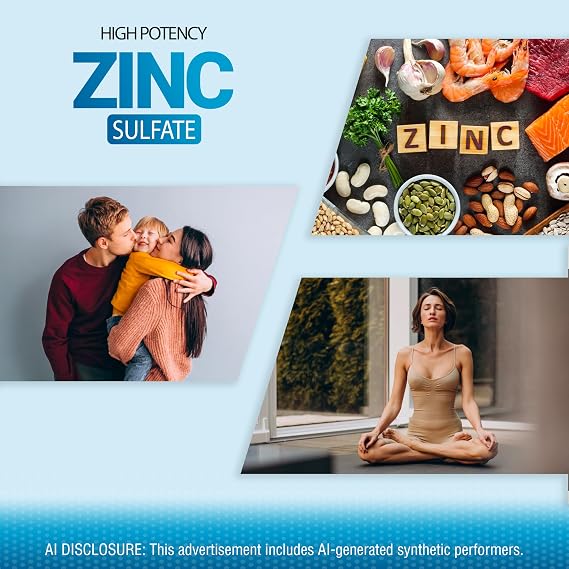 Puregen Labs Zinc 220mg High Potency Supplement - Zinc Sulfate, 100 Tablets
