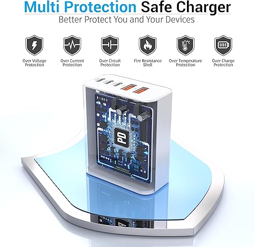 Miniatura 2 de Bloque de cargador USB C, paquete de 2 cargadores de pared USBC de 60 W, 5 puertos, carga rápida, cargador de iPhone, cargador QC multipuerto PD,