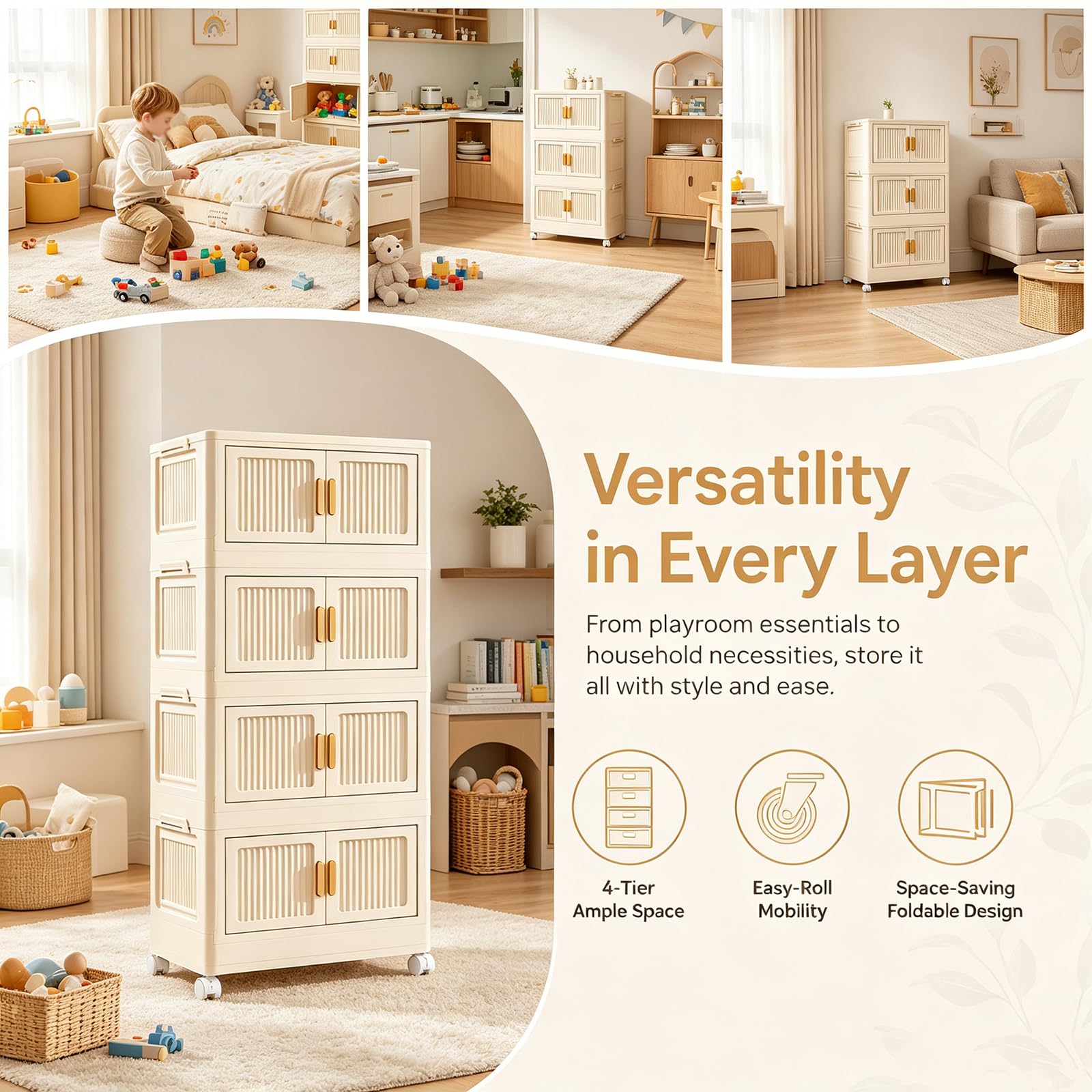 Caja de almacenamiento con tapa 4 niveles apilables, cajas plegables con