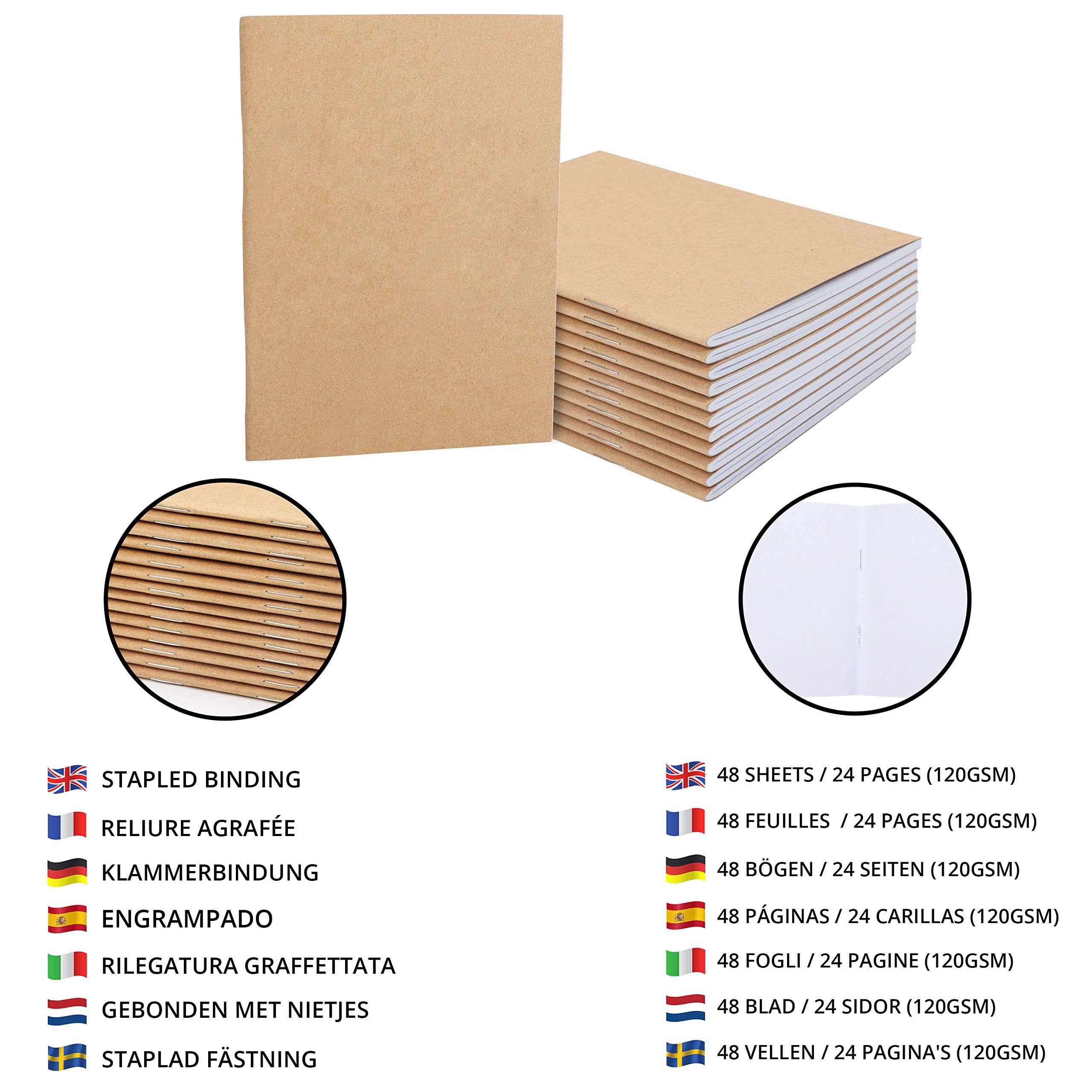 BELLE VOUS Set 48 Quaderno Appunti Kraft Copertina Marrone A6 10,5 x 14 cm 24 Pagine Bianchi Quadrati per Viaggi Ufficio