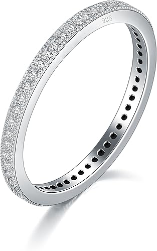 Anillo Boruo de plata de ley 925, de 0.08 pulgadas, circonita cúbica, anillo de eternidad, apilable, talla 412