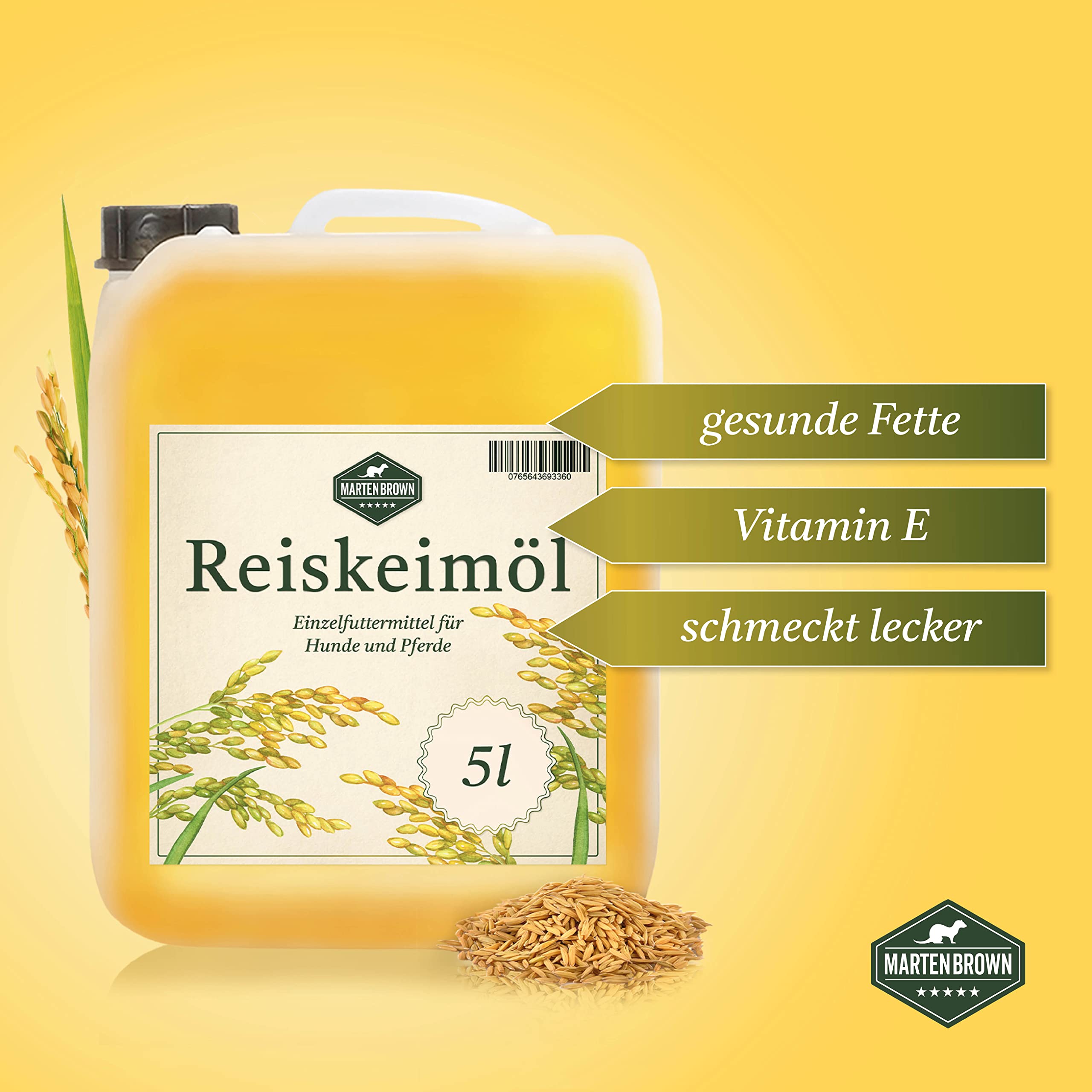 Martenbrown® Olej z kiełków ryżu 5 litrów dla koni, psów i osłów, w praktycznym kanistrze, suplement diety do suchej karmy, karmy w puszkach lub jako olej barf