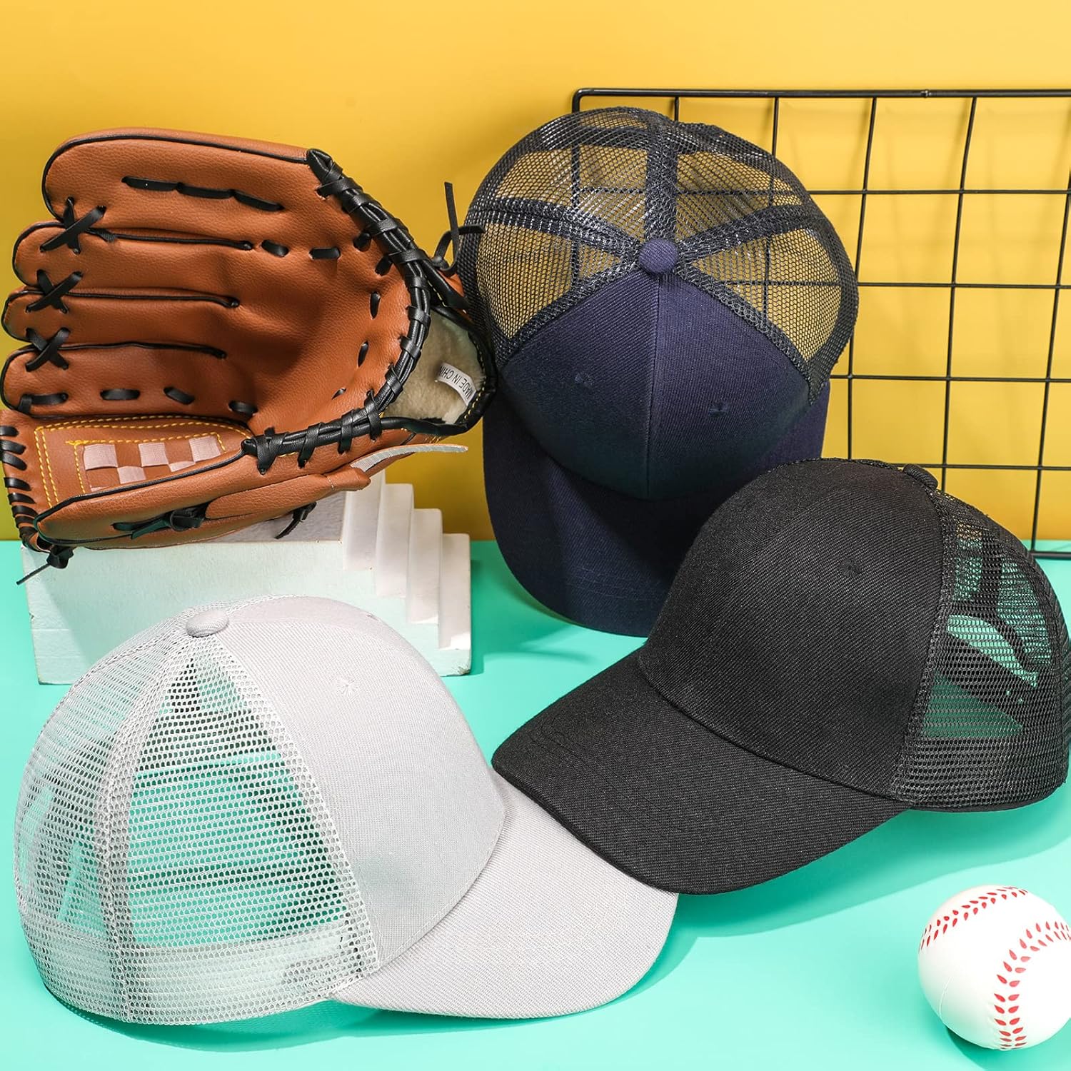 Jecery 15 Pack Unisex Mesh Trucker Hat Baseball Cap Bulk Adjustable Plain Blank Solid Color Polyester Hat for Men Women, Bulk Gifts for Church Men's Ballcap, Black, Navy, Gray - Image 6