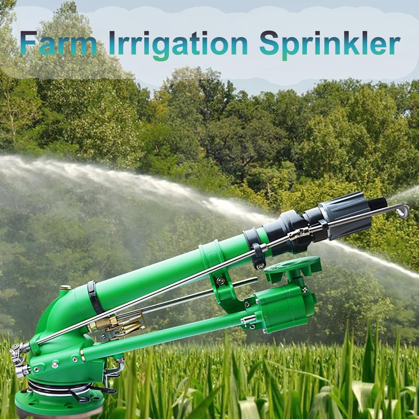 Irrigatore a impatto con manometro, raggio di spruzzo 28-60 m, treppiede resistente per irrigazione, soppressione della polvere e cantieri