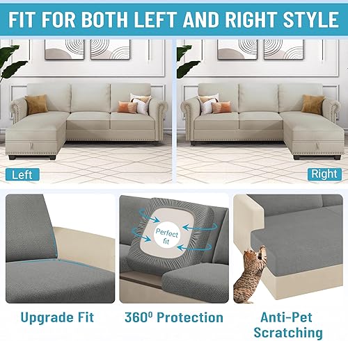 Miniatura 6 de HDCAXKJ Fundas de cojín 100% impermeables para sofá modular, 8 piezas en forma de L, funda elástica para sofá diván, funda de sofá jacquard mágica