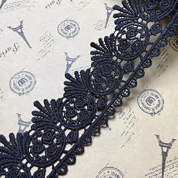 5.5CM Width Europe Trim Pattern Inelastic Embroidery Trims,Curtain Tablecloth Slipcover Bridal DIY Clothing/Accessories.4 Yards in one PackageBlack