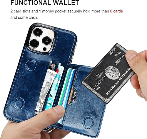 Miniatura 4 de KIHUWEY Funda tipo cartera compatible con iPhone 15 Pro Max, soporte para tarjetas de crédito, de cuero de primera calidad, cierre magnético oculto,