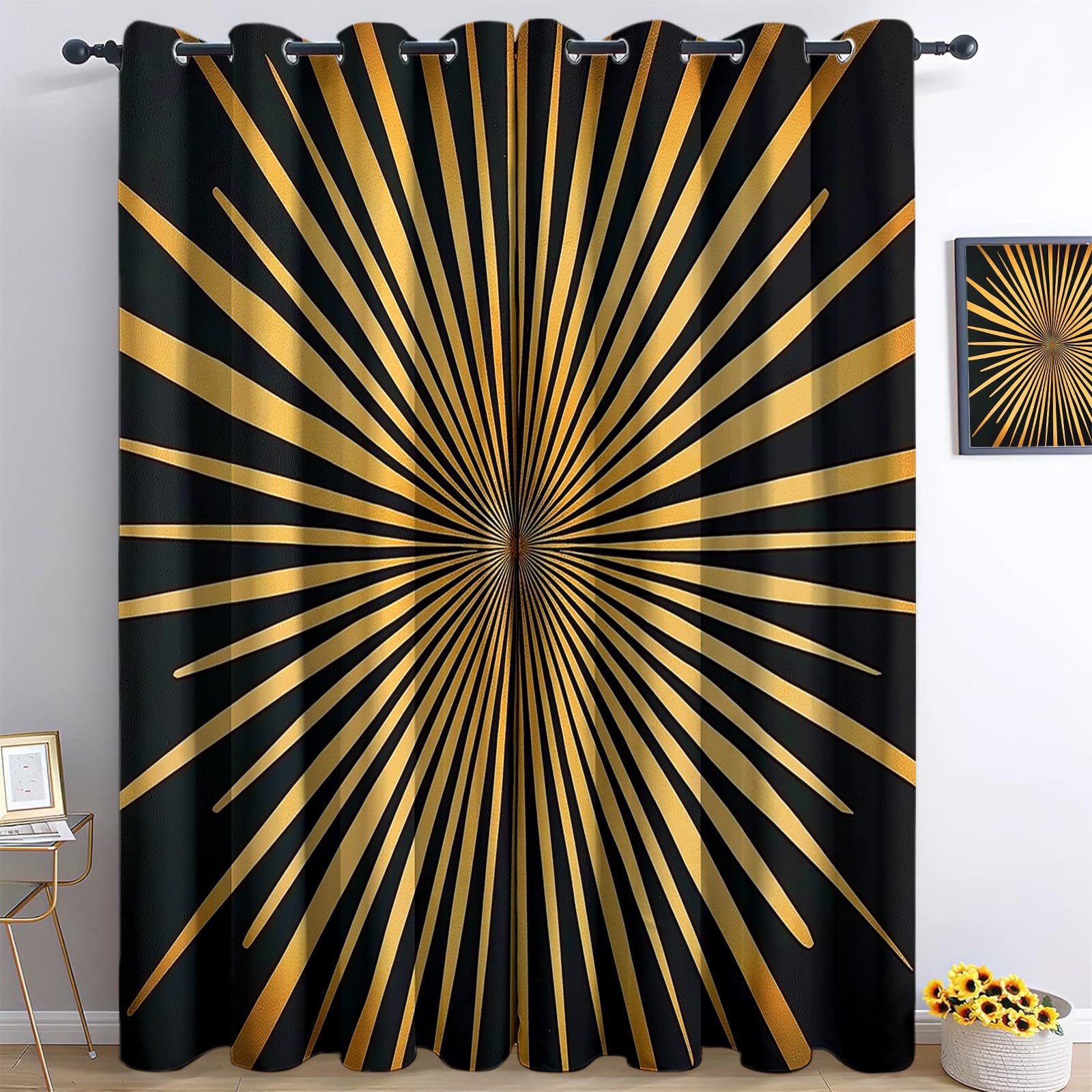 Rideau isolant phonique jaune pop art thermique pour fenêtres de chambre
