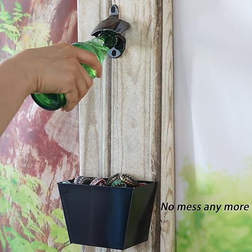 Miniatura 3 de Abridor de botellas de cerveza al aire libre montado en la pared con captador de tapas paquete de aberturas de drenaje (negro)