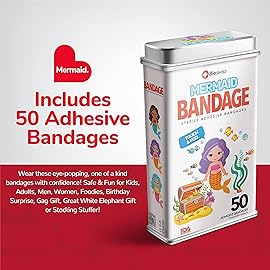 BioSwiss Bandages, Mermaid Shaped Self Adhesive Bandage Set, Latex Free, Sterile Wound Care, 50 Count