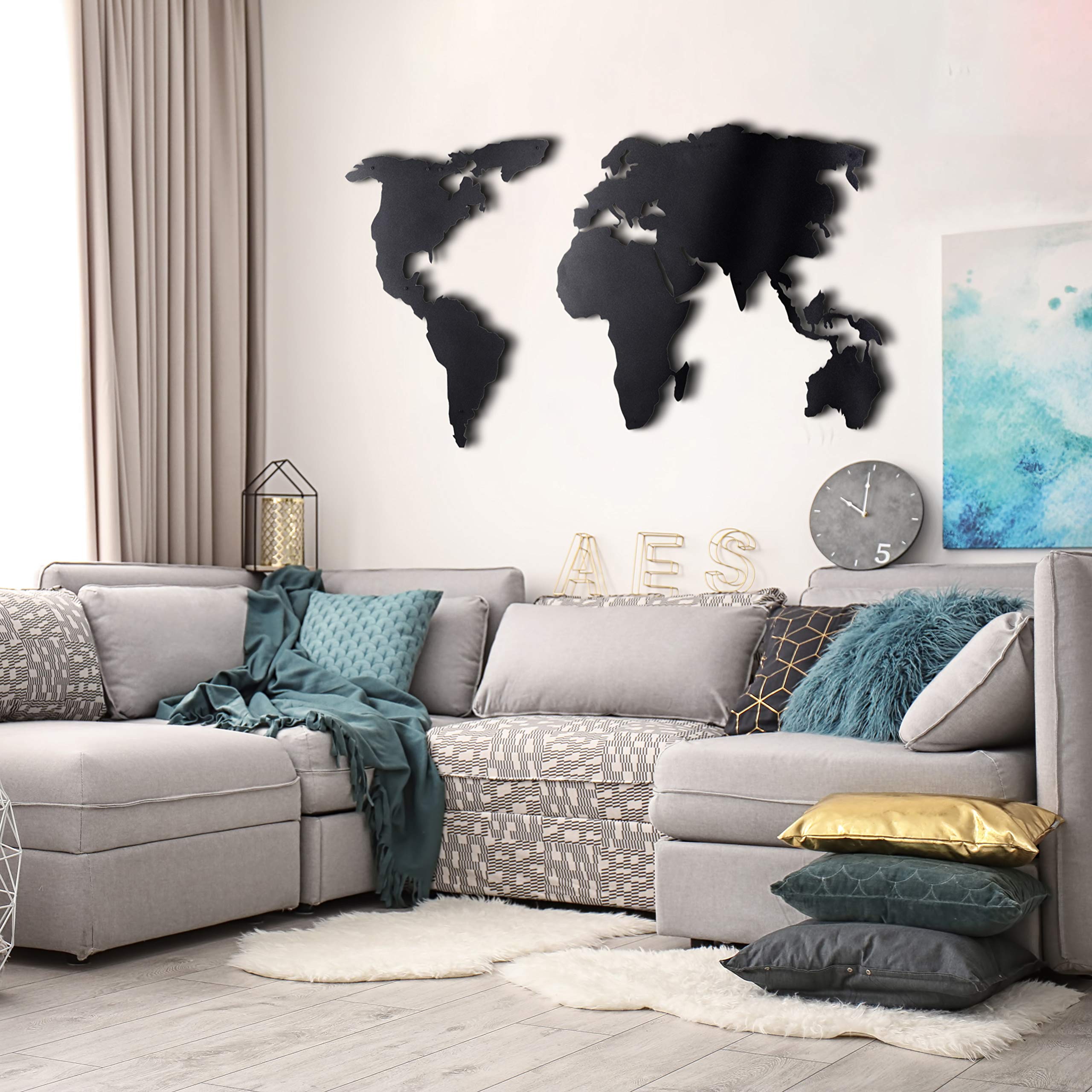 Tubibu Decorazione Parete In Metallo, Alba Con Uccelli, Colore Nero, Design Minimalista, Dimensioni X-Large (118x55 Cm). Arte Murale Per Soggiorno, Camera Da Letto, Ufficio.