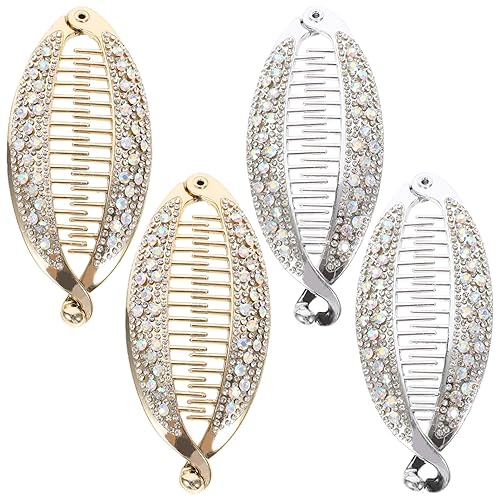 FRCOLOR 4 pinzas para el cabello de plátano con forma de pez, peines de resina con diamantes de imitación para el cabello, pinzas para la cola de