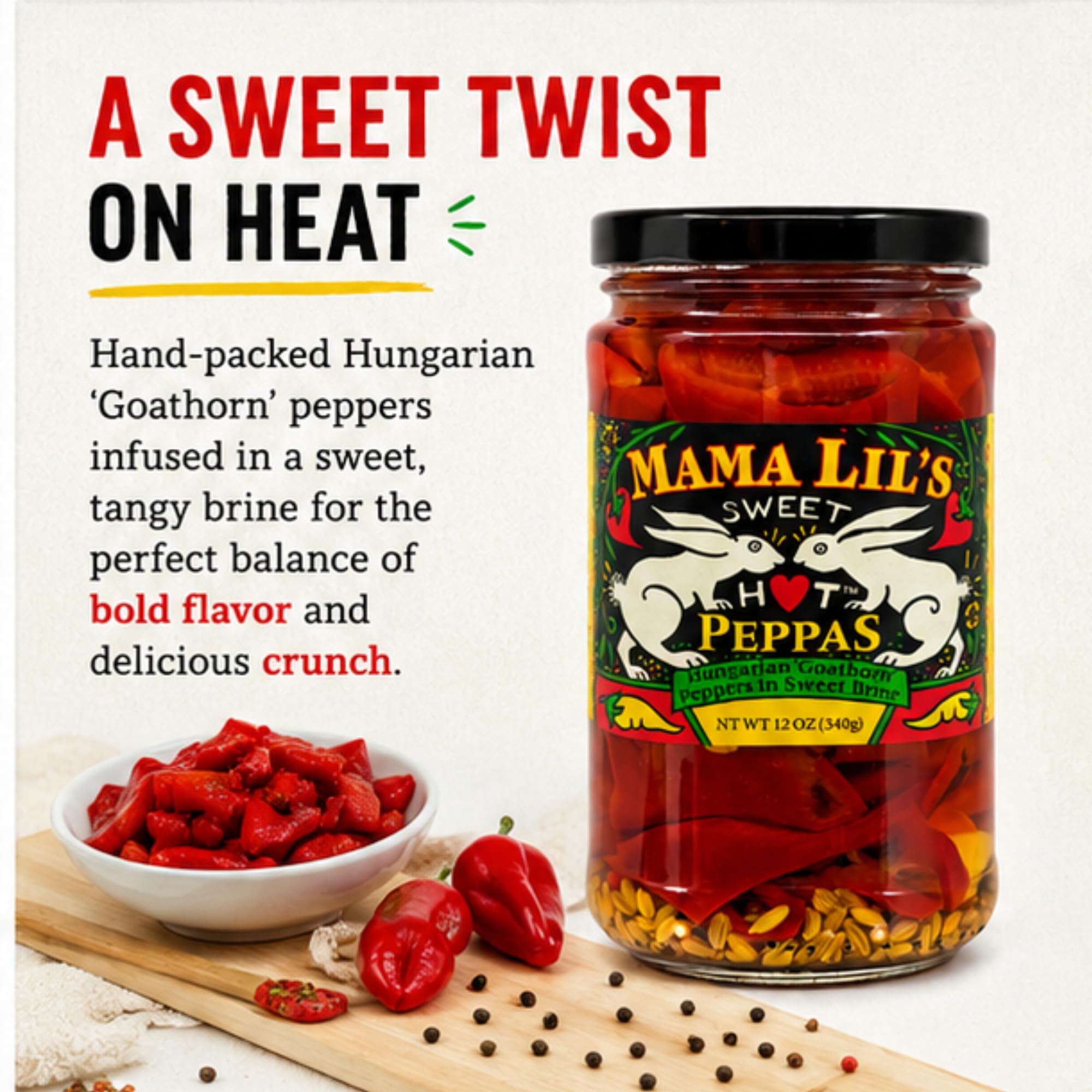 Mama Lil's Sweet Hot Pickled Peppers, 12 oz – Sweet & Spicy