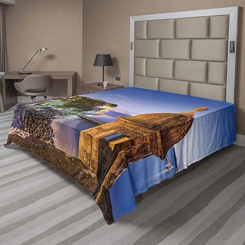 Lunarable Puerto Rico Flat Sheet, Coast at Paseo de la Princesa Retro Style Architectural Elements Photography, Soft Comfortable Top Sheet