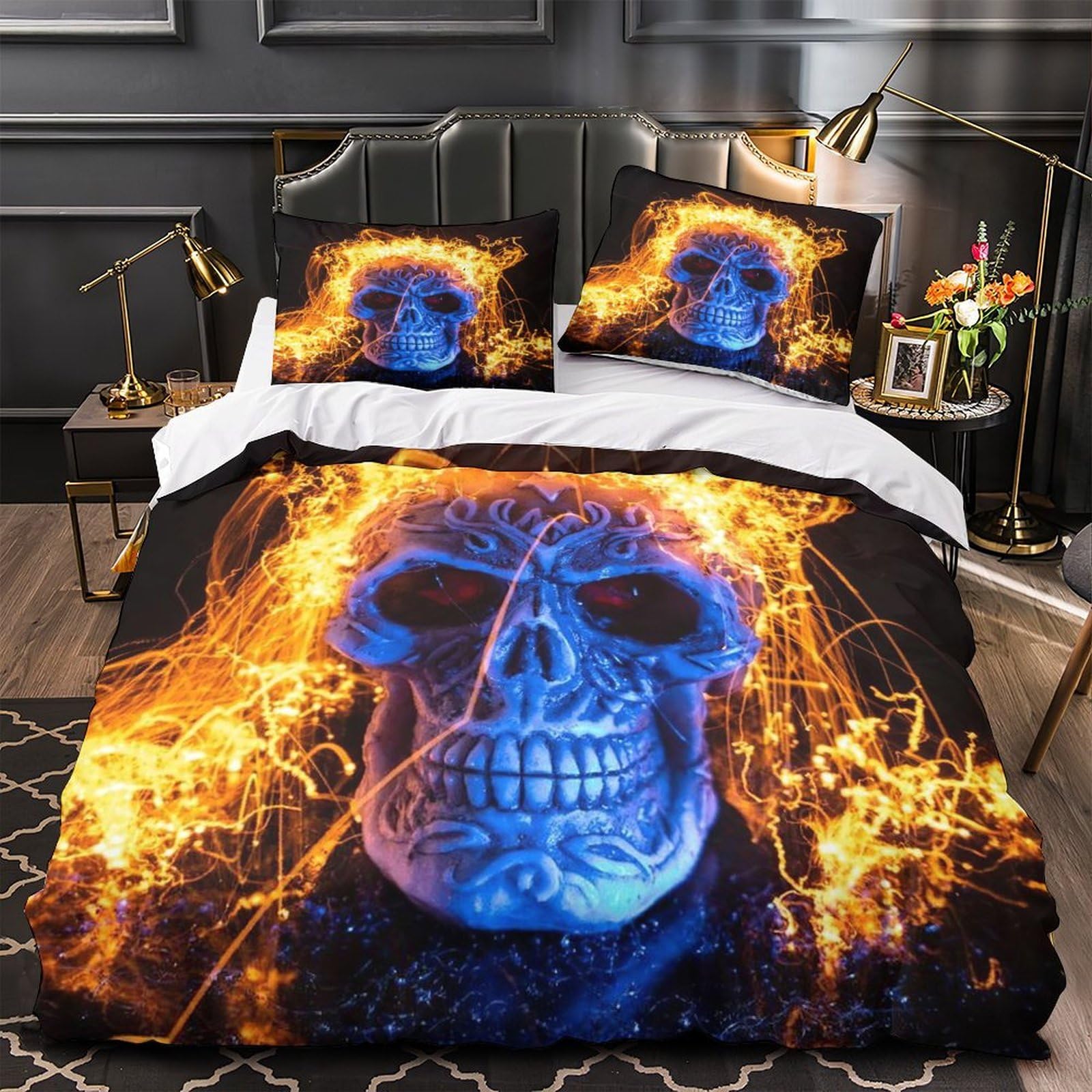 Housse de couette crâne fermeture éclair lit 1 place 140x200