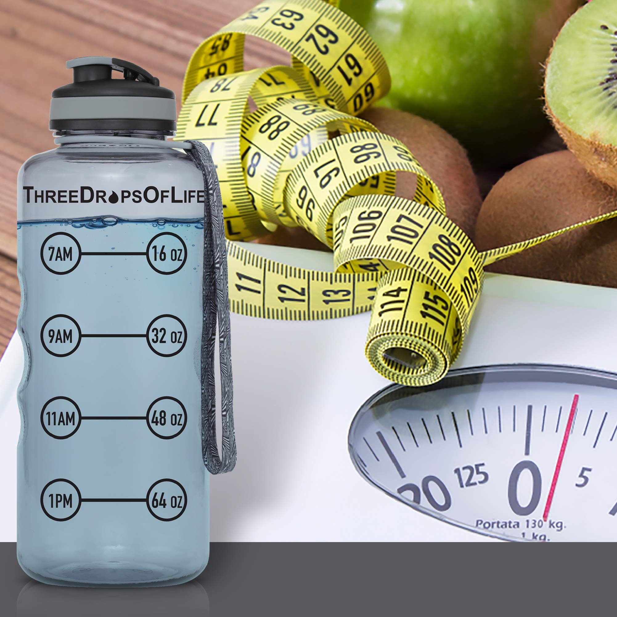 Three Drops of Life Drei Tropfen Wasserflasche, 1800 ml, große Sportwasserflasche, BPA-frei Auslaufsichere Sportwasserflasche, Time Tracker-Messung