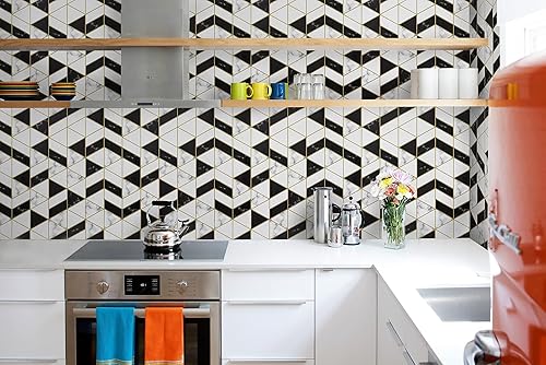 Miniatura 6 de Feisoon Papel tapiz para despegar y pegar, papel tapiz geométrico en blanco y negro, papel tapiz autoadhesivo con enrejado, papel adhesivo