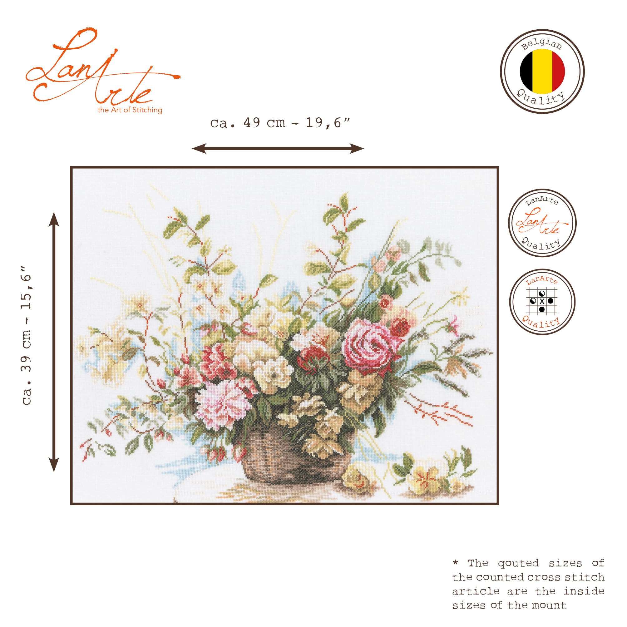 LANARTE Kits De Punto De Cruz Contado Completo Arte De Pared DIY Ramo DE Rosas Set Manualidades Adultos Set Decoracion Salon Creativo Regalo ca. 49 x 39 cm Cross Stitch Embroidery