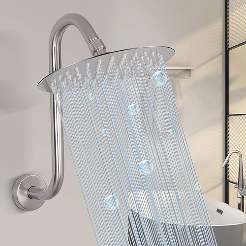 Miniatura 5 de HarJue Brazo de ducha en forma de S cabezal de ducha de 15 pulgadas tubo de extensión de tiro alto conexión estándar de 12 pulgadas con brida