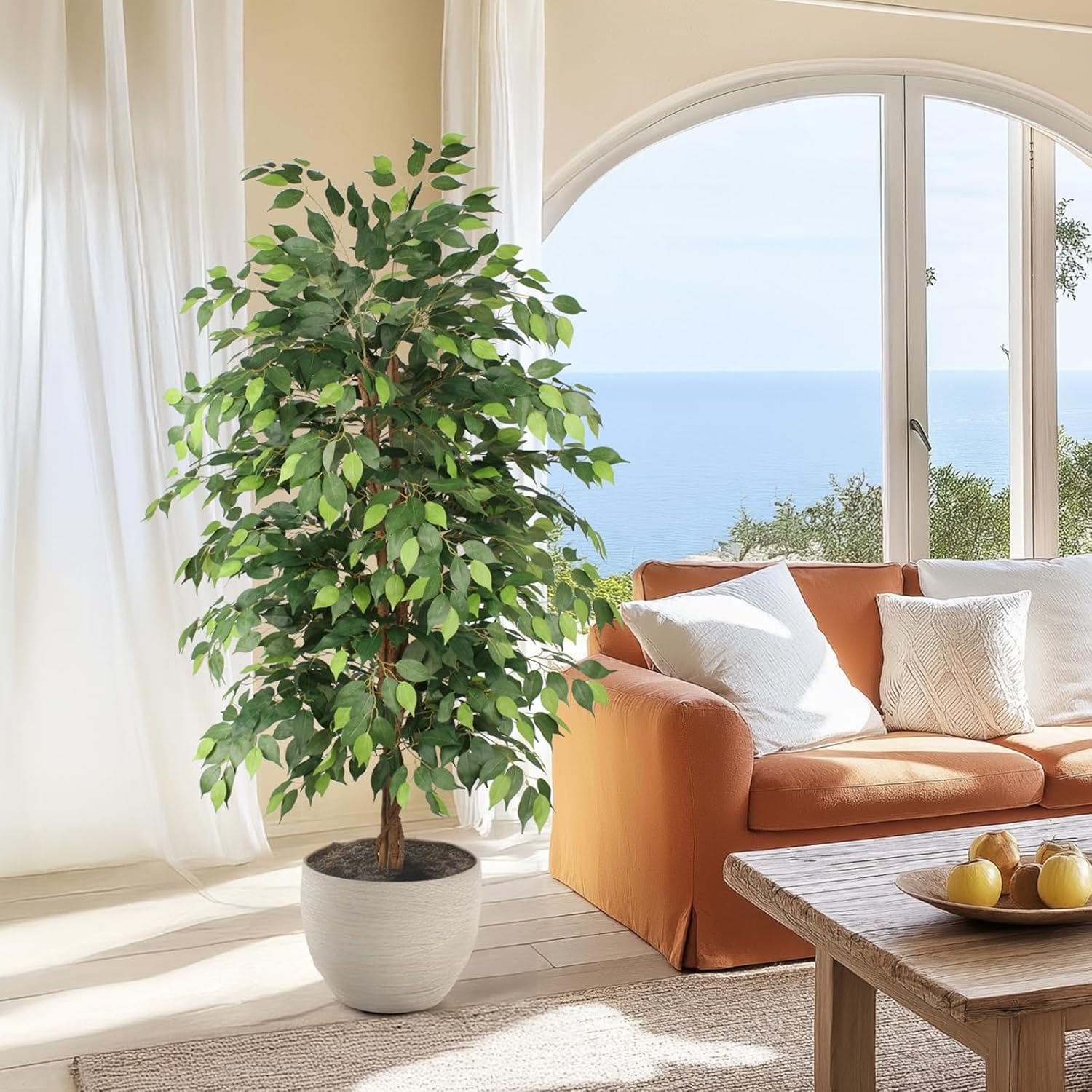 Ficus Tree Artificial 6ft, Tall Fake Tree with Realistic Leaves & Trunk, Artificial Tree for Home Office Living Room Decor Indoor Outdoor. - Image 2