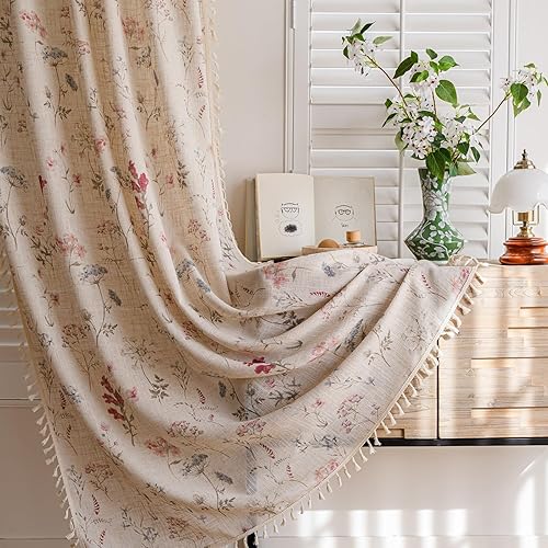 Miniatura 9 de STACYPIK Cortinas rústicas florales para ventana, cortinas semiopacas transpirables de 63 pulgadas de largo, 2 paneles lavables, cortinas filtrantes