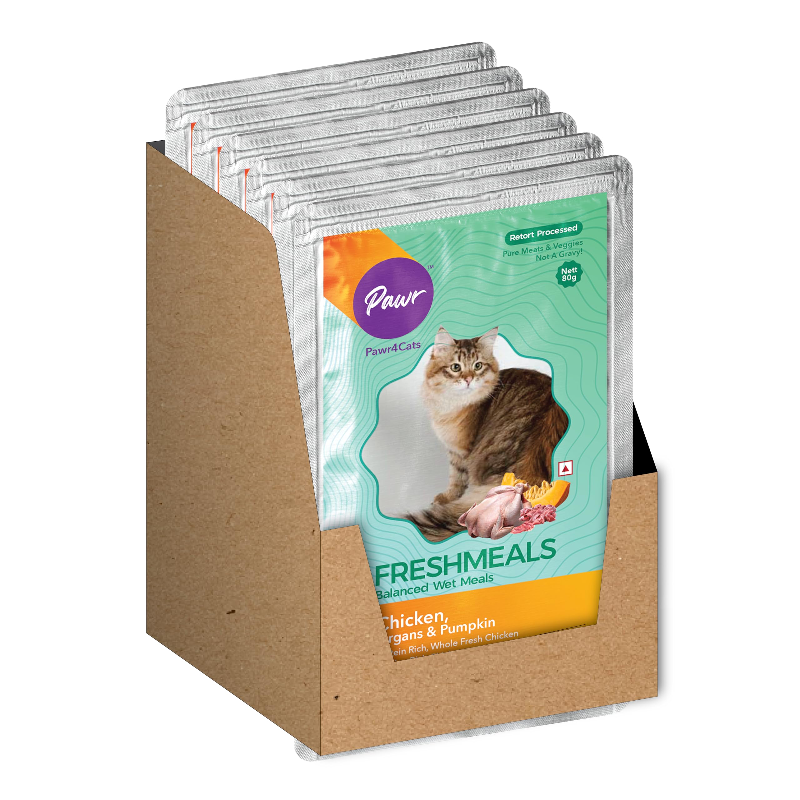 Pawr4Cats Freshmeals | Wet Cat Food | Chicken & Veggies Recipe | 80gms X Pack of 6 | Full Carnivore Recipe for Cats | No preservatives | Not a Gravy - Real Wet Food. (B0CV47NBC7) Amazon Price History, Amazon Price Tracker