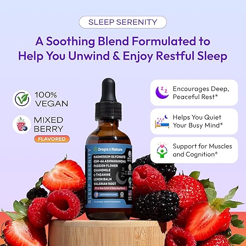 Miniatura 3 de Drops Of Nature Suplemento líquido de Ashwagandha y azafrán (baya mezclada, 2.1 fl oz), gotas de glicinato de magnesio y ashwagandha (baya mixta,