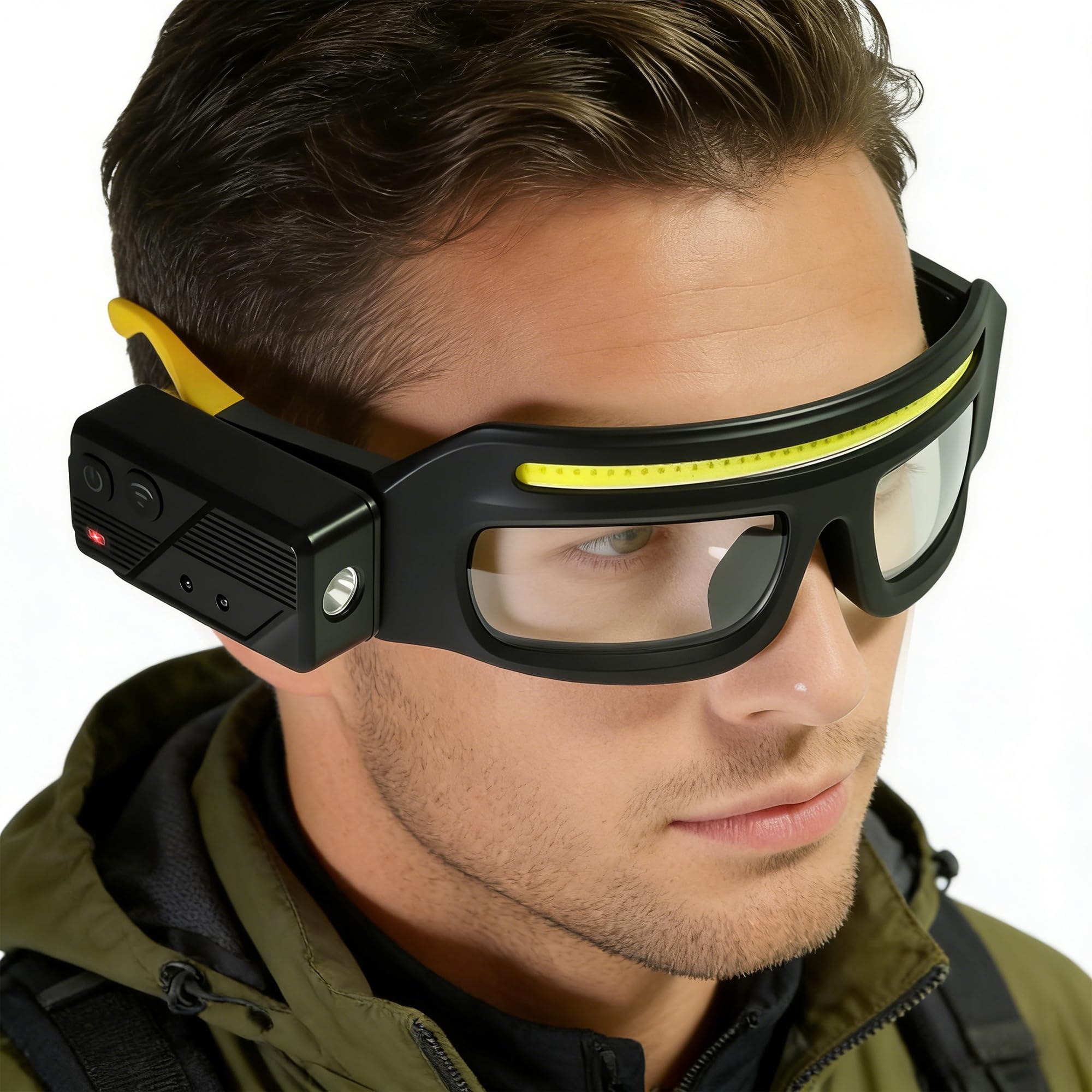 Adjustable Headlamp Glasses with Motion Sensor Rechargeable Headlight Safety Glasses for Camping Hiking Fishing Cycling Yellow-picture-14