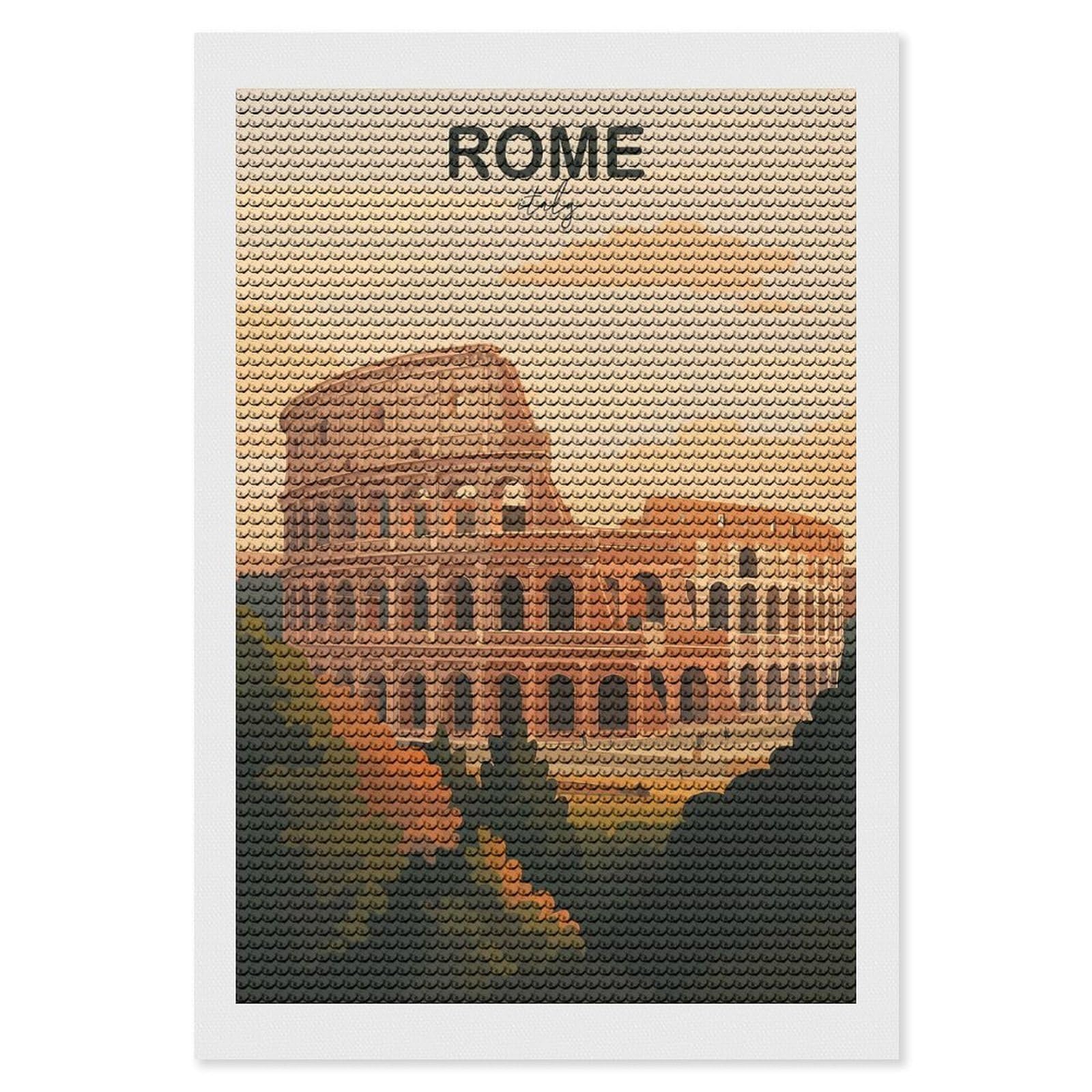 Junmoney Rome Italy Diamond Art Canvas 8"x12", Decorate Your Room, Mindful Craft Activity, Cosy Home Accent, Thoughtful Handmade Gift