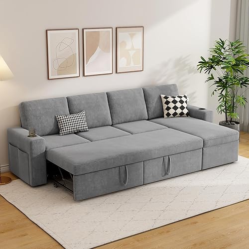 Miniatura 3 de wanan Sofá cama modular de 103 pulgadas con sofá cama extraíble, sofá convertible en forma de L con diván de almacenamiento, sofá cama de montaje