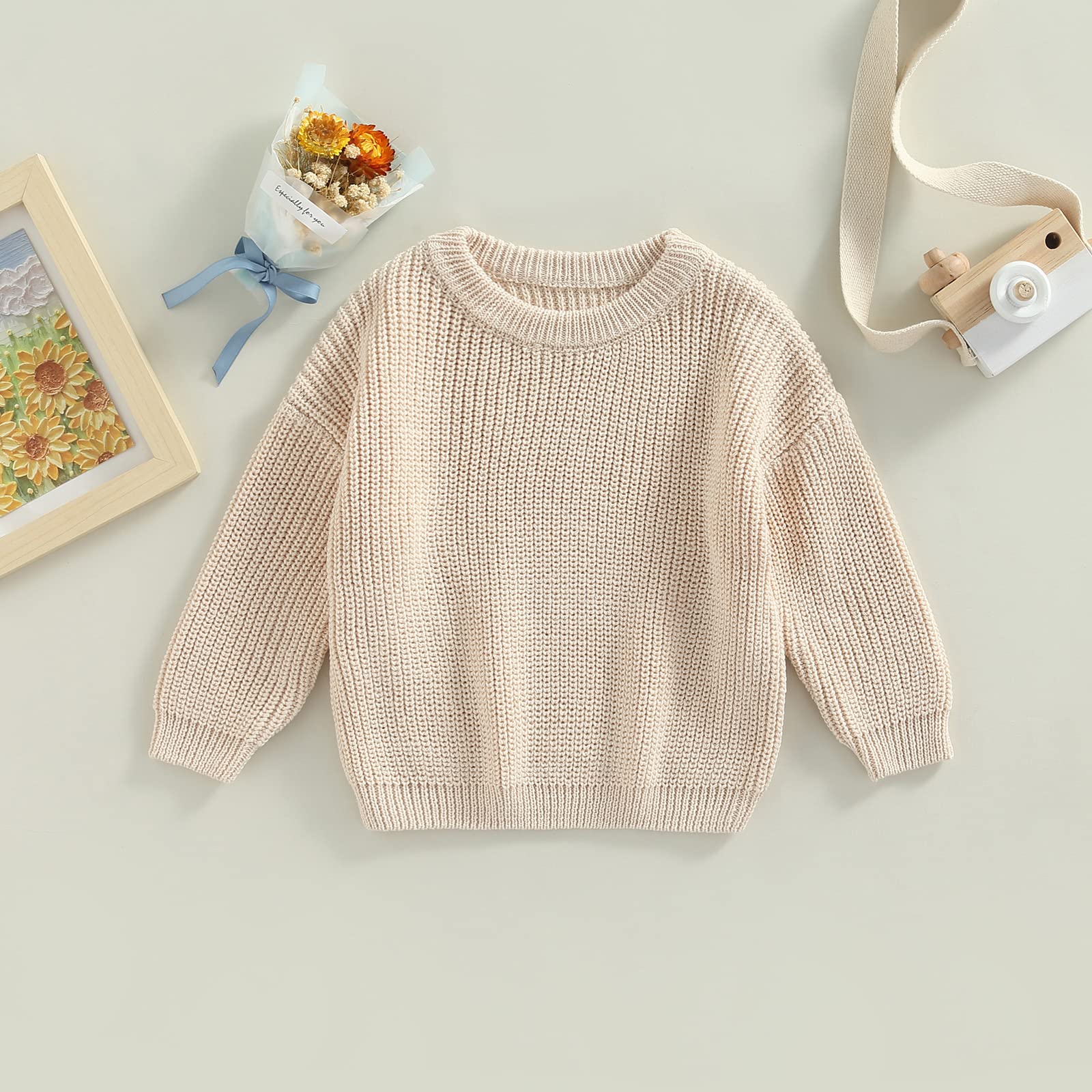 Mommy and Me Outfits Sweater Long Sleeve Crewneck Sweaters Family Matching Pullover Knitwear (Kids, 5-6 Years, Beige)