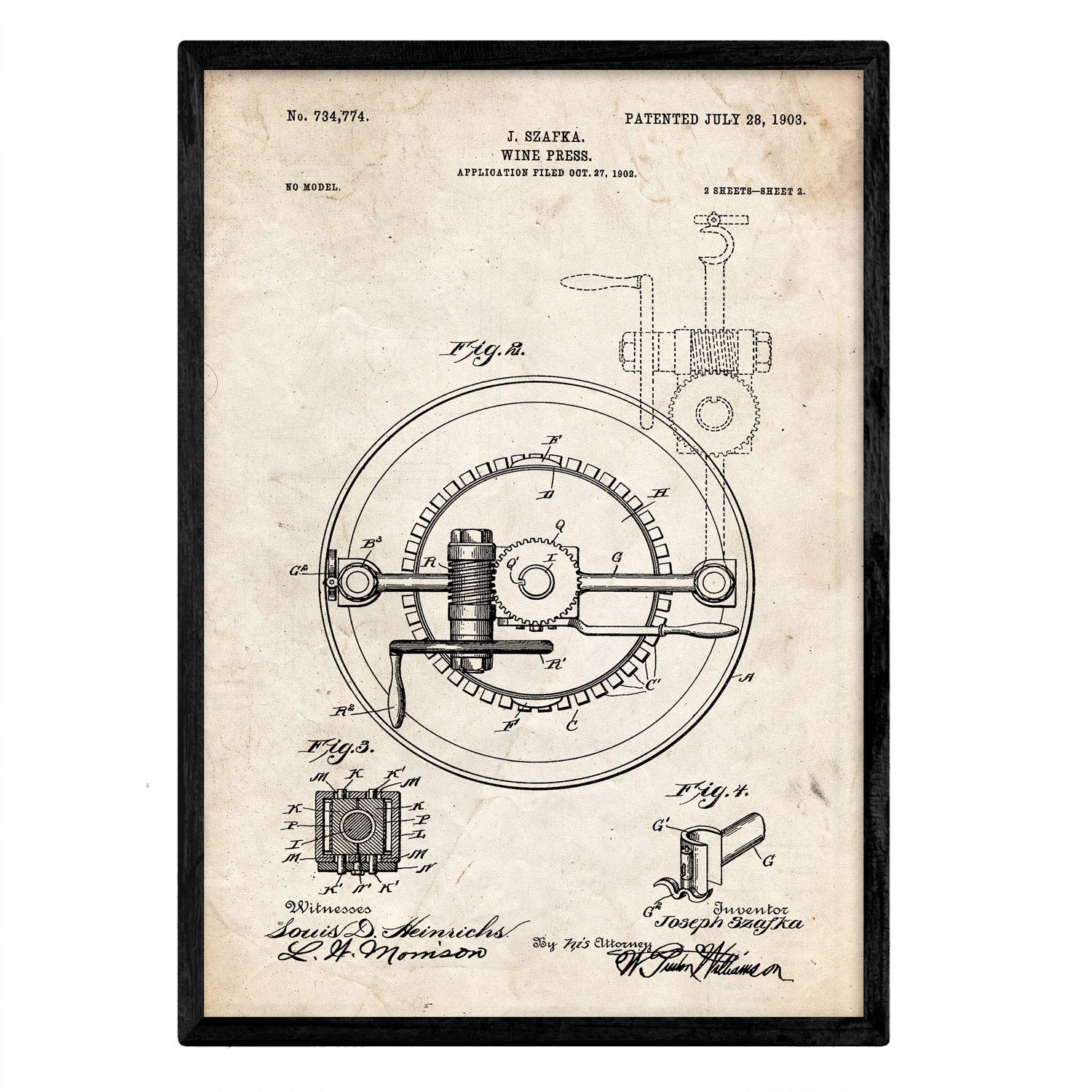 Nacnic Poster with wine Crimping Patent 2. film with old design patent in A3 size and vintage background, Crimping Of Wine 2