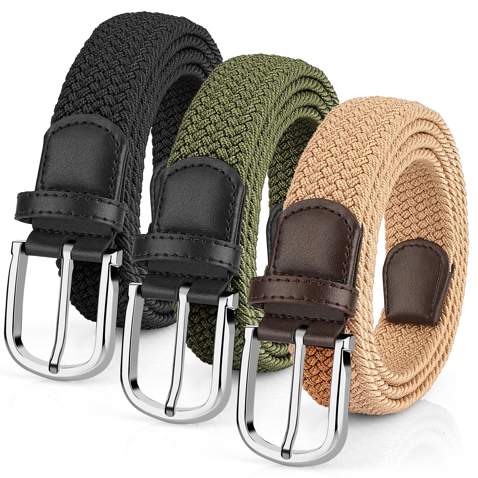 Leskyair Elastischer Gürtel Herren Flechtgürtel 3er, Unisex Stoffgürtel Stretchgürtel für Damen und Herren Lässige Hose, Robuste Bauweise und Gut Bewegen Kann