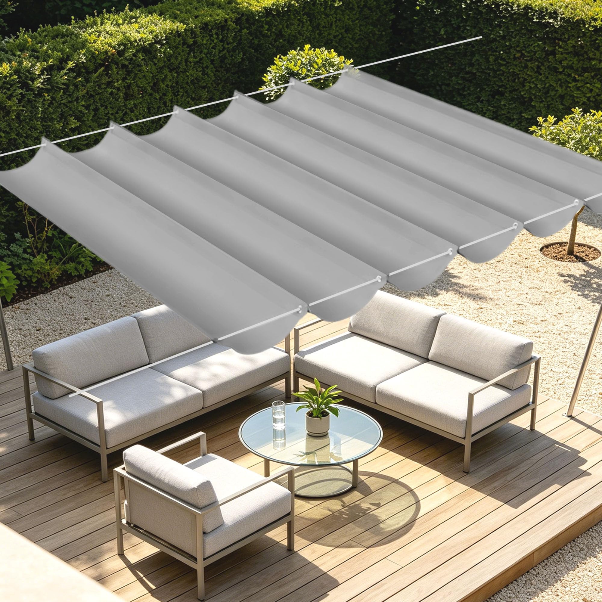 Toile ombrage rectangulaire crée un coin de fraîcheur dans le patio