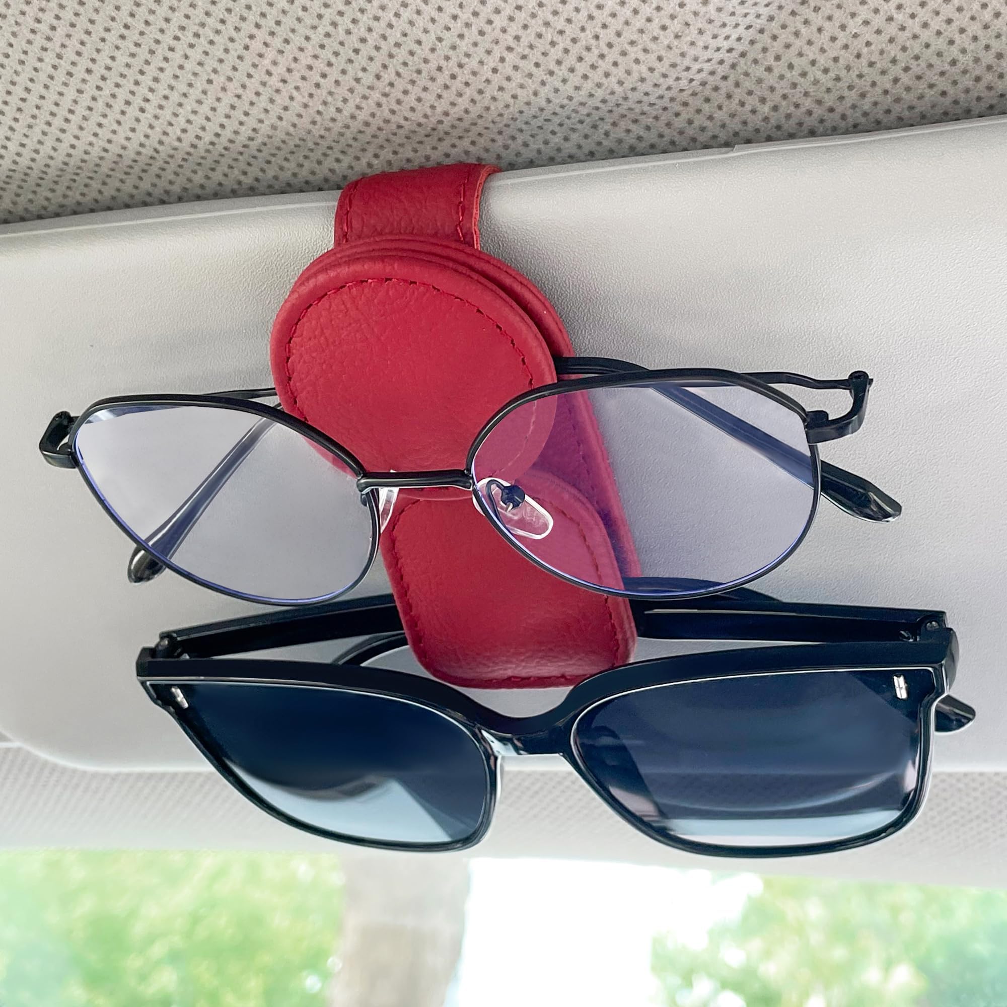 KIWEN Sunglasses Holder for Car Visor, Leather