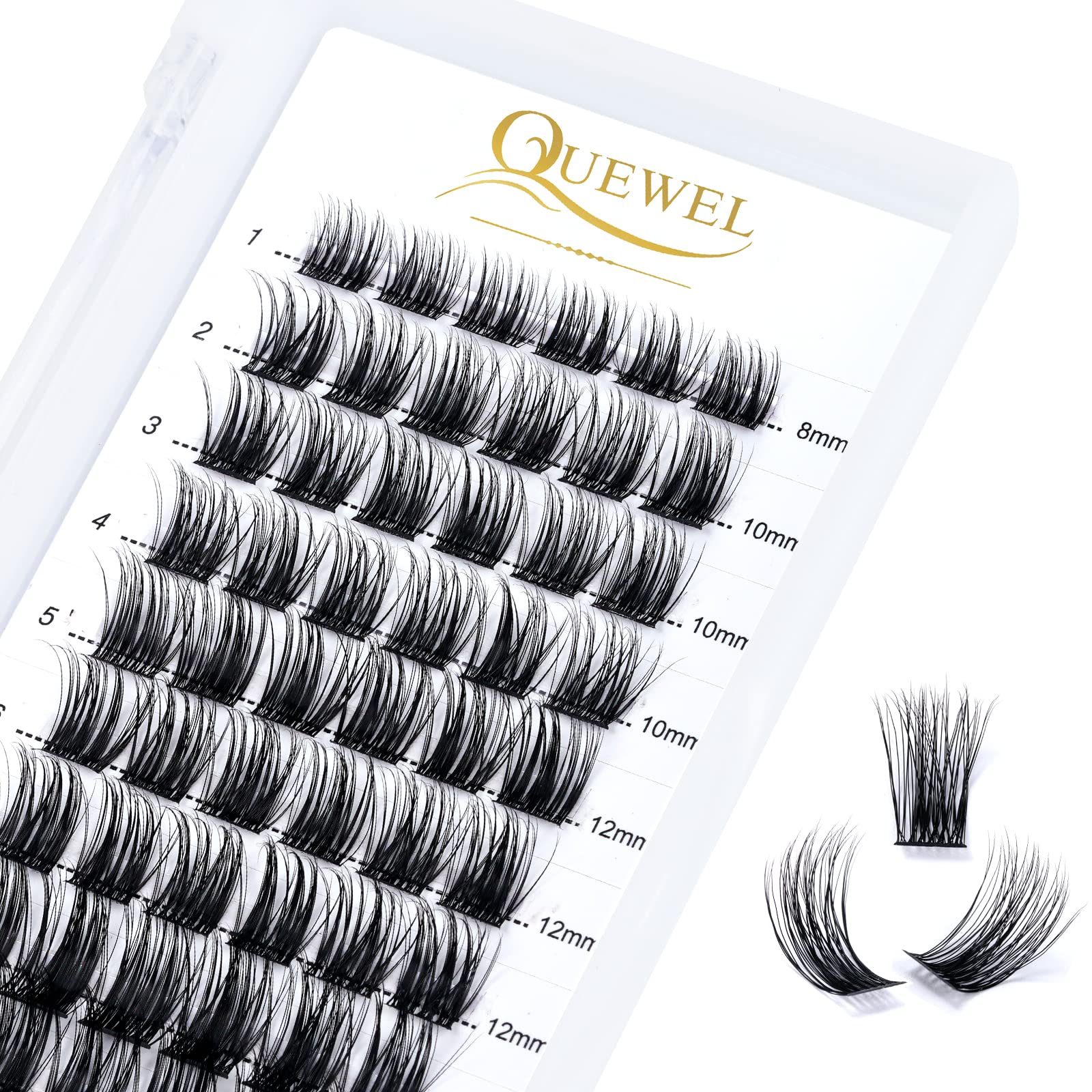 Cluster Lashes 72 Pcs QUEWEL Wide Stem Individual Lashes C/D Curl 8-16mm Length DIY Eyelash Extension False Eyelashes Soft for Personal Makeup Use at Home (natural02-C-MIX8-16)