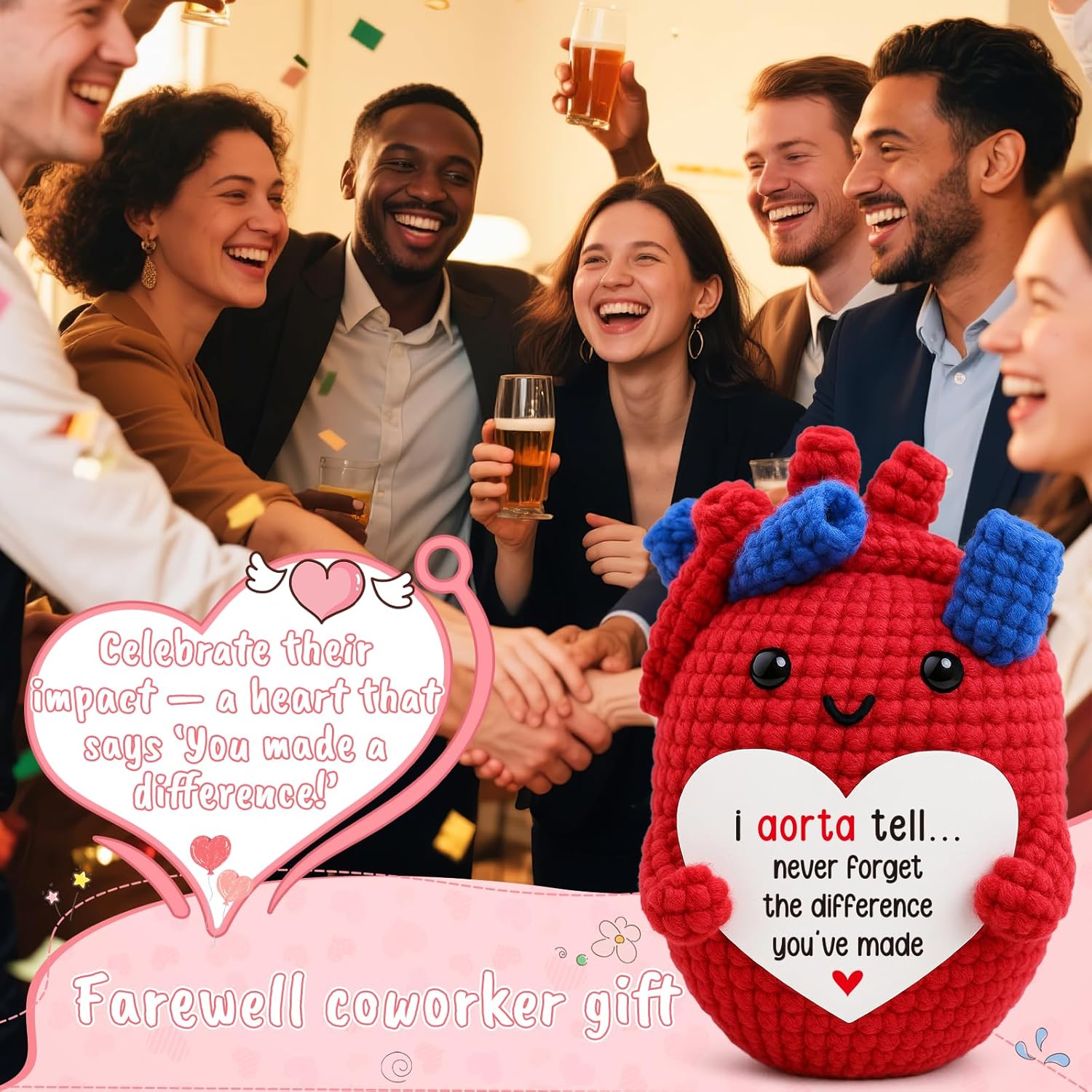 OCCdesign Mini Thank You Gifts for Women Men Coworkers Leaders Employees Handmade Crochet Heart for Friend Teacher Volunteer Appreciation Office Humor Farewell Promotion Team Appreciation Gifts - Image 6