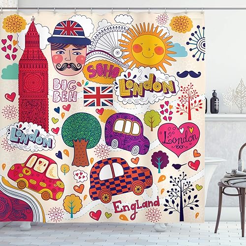 Miniatura 176 de ambesonne Decor Collection tela de poliéster cortina de ducha de baño Gris Verde,Verde coco.,Fucsia Beige,Rosa y blanco,Ámbar Bronceado Gris,Manzana