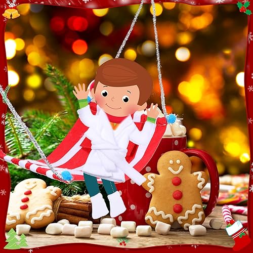 Miniatura 4 de Juego de 12 piezas de ropa de elfo de Navidad para elfos, incluye ropa de muñeca de elfo, bata de baño, saco de dormir, bufanda, delantal y calcetín