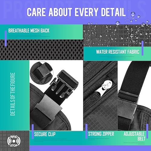 Vista 3 de WALNEW Cinturón de dinero de viaje Cartera de viaje oculta con bloqueo RFID, Negro, talla única , Cartera RFID