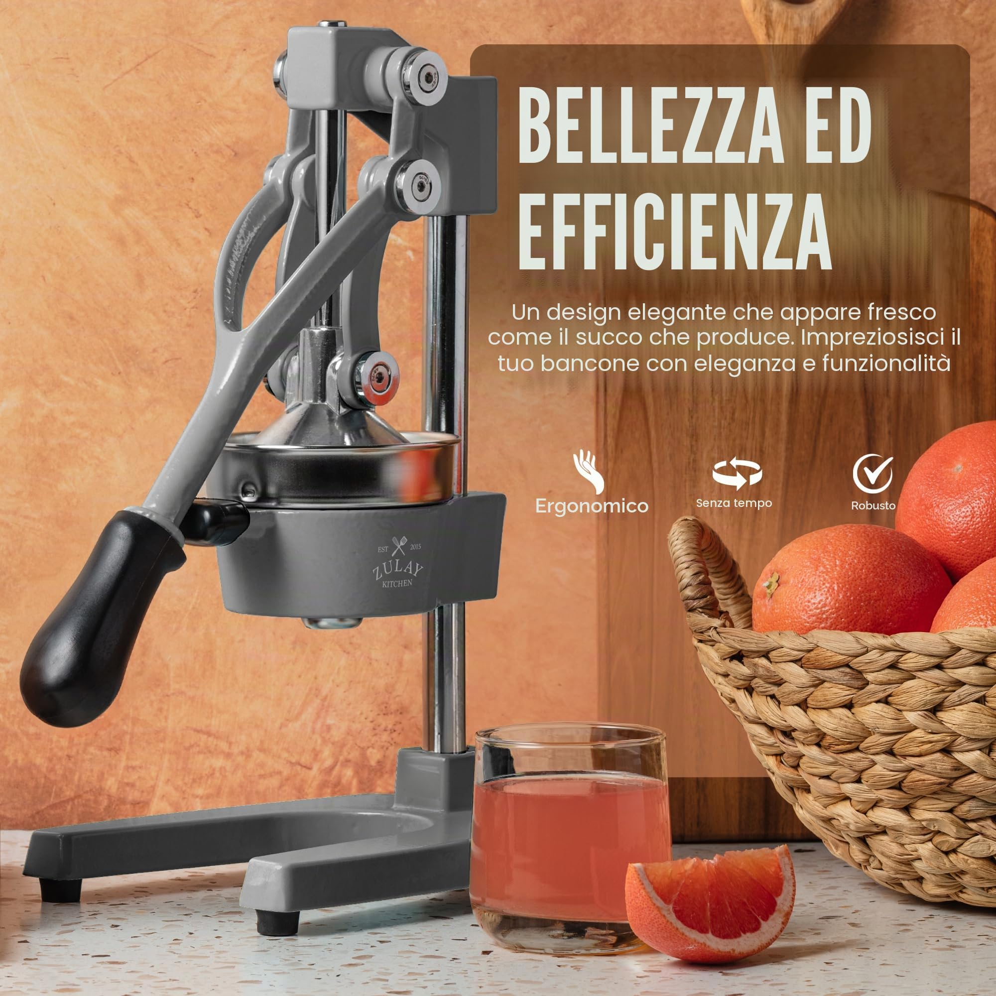 Zulay Kitchen Spremiagrumi manuale in ghisa, spremiagrumi per arance manuale per agrumi, robusta spremiagrumi in acciaio inox, Cast Iron Juicer, spremiagrumi manuale per arance/limone - Grigio