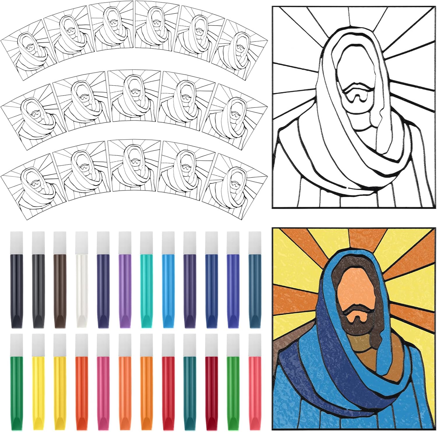 Remerry 16 Pcs DIY Jesus Suncatcher VBS Faux Stained Glass Faith Based Christian Crafts Window Art Suncatcher Kit for Sunday School Vacation Bible Primary Spring Summer Party Art Project